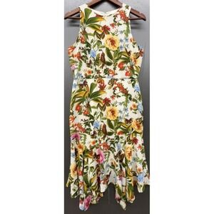 Liz Claiborne Dress 6 Ivory Multicolor Floral Halter Flair Midi Preppy Nature